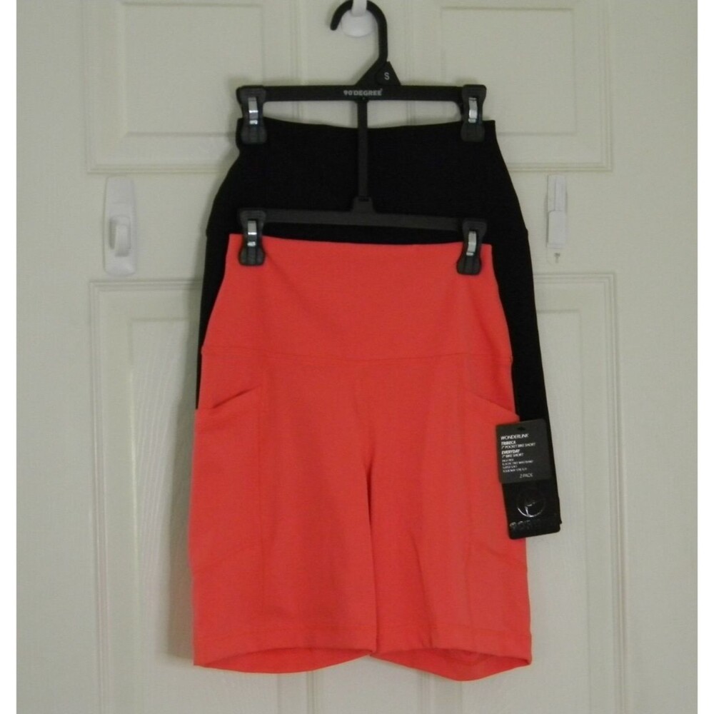 90 Degree Bike Shorts Set of 2 Black Hot Pink High Rise Stretch Soft NWT